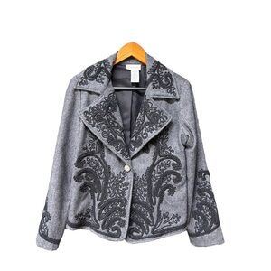 Soft Surroundings gray embroidered jacket size medium wool blend western